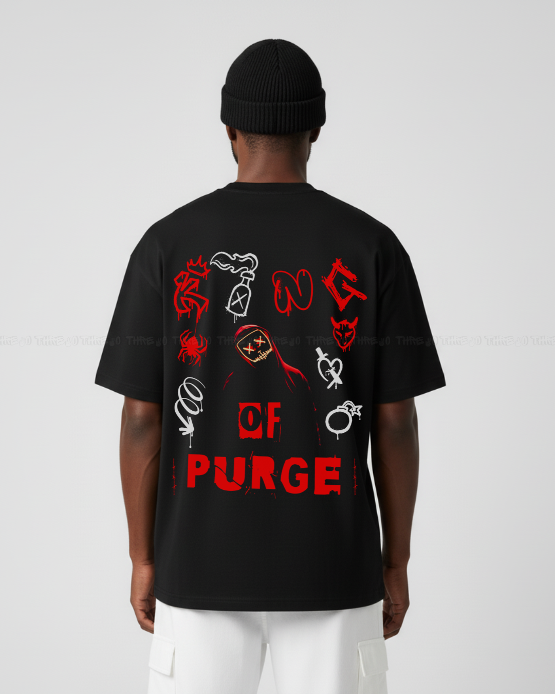 Oversized Purge Graphic T-Shirt – Horror Mask Streetwear Tee for Halloween & Urban Fashion