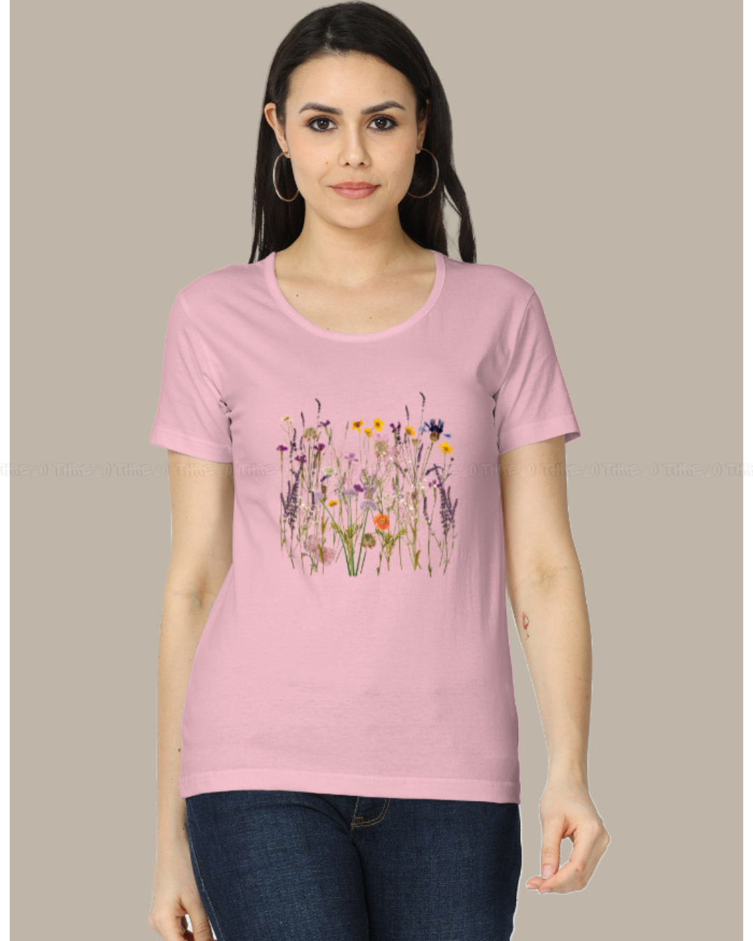 Wildflower Garden Women’s Crew Neck T-Shirt – Botanical Floral Print Cotton Tee