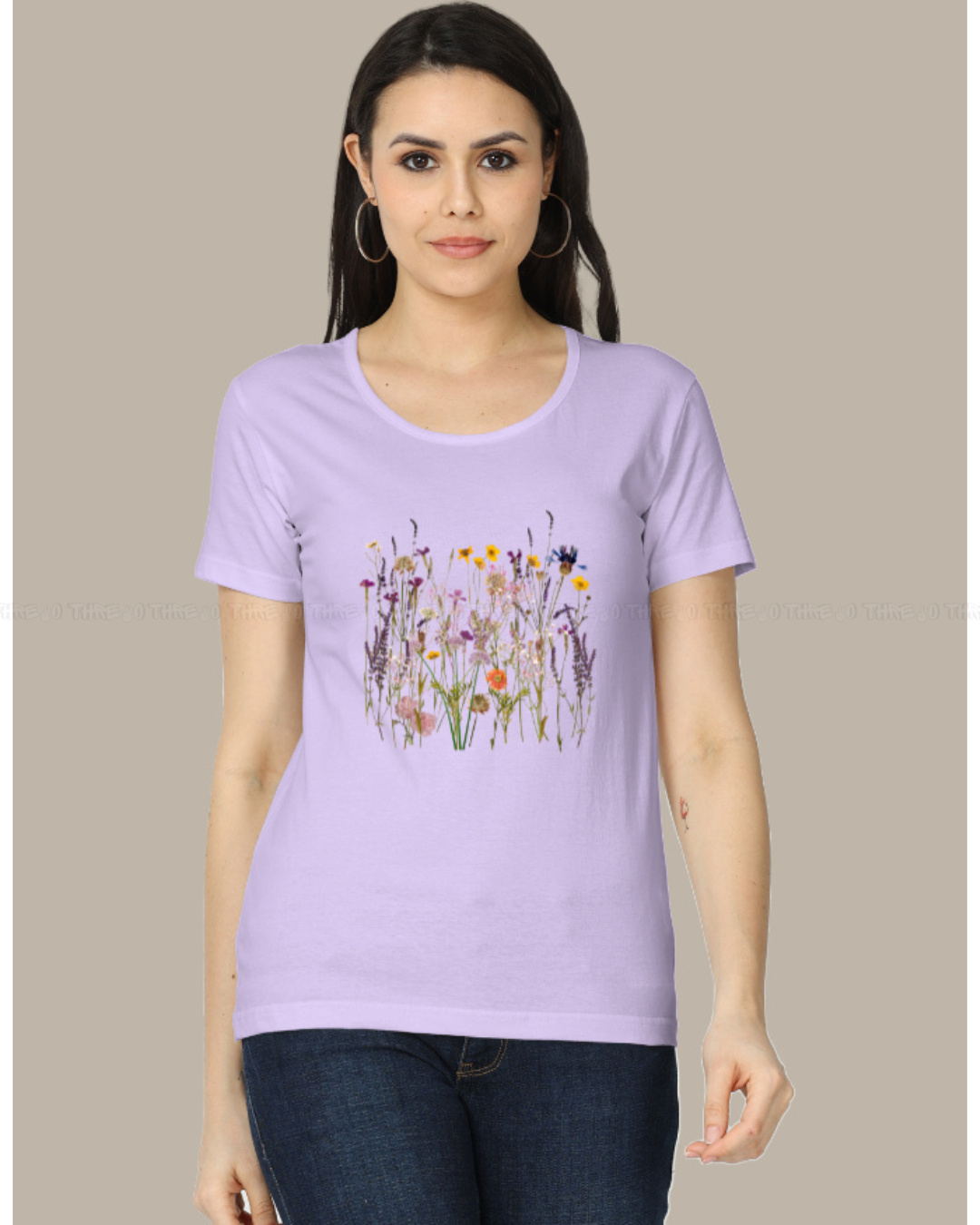 Wildflower Garden Women’s Crew Neck T-Shirt – Botanical Floral Print Cotton Tee