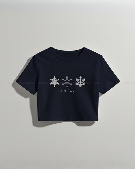 Let It Snow Women’s Crop Top – Winter Snowflake Graphic Tee
