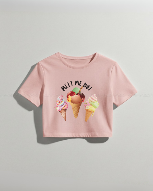 Melt Me Not Ice Cream Graphic Crop Top for Women – Cute Summer Aesthetic Tee