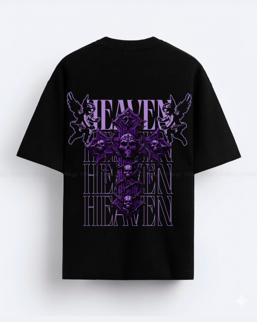 HEAVEN Oversized T-Shirt – Gothic Skull & Angel Graphic Tee | Dark Streetwear Vintage Aesthetic | Edgy Typography Unisex Shirt for Men & Women