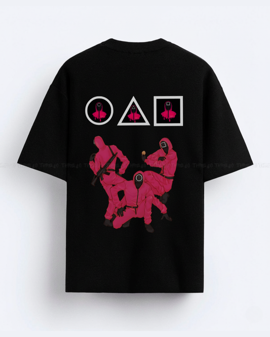 Squid Game Inspired Oversized T-Shirt – Streetwear Graphic Tee Featuring Iconic Guards & Symbols – Trendy Korean Series Aesthetic Unisex Casual Shirt for Fans & Pop Culture Enthusiasts