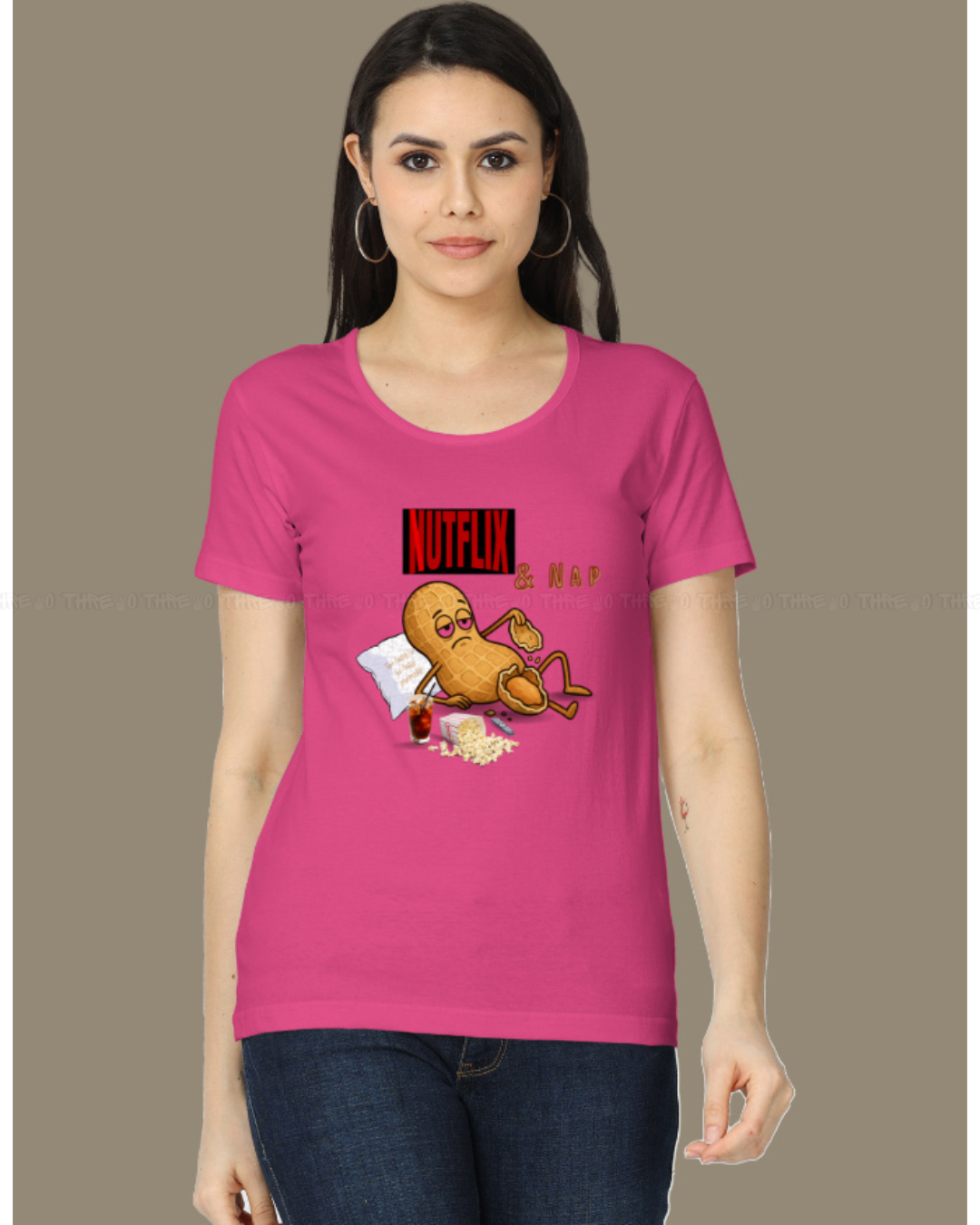 Nutflix & Nap Women’s Classic Crew Neck T-Shirt – Funny Cartoon Graphic Cotton Tee for Relaxed Casual Style