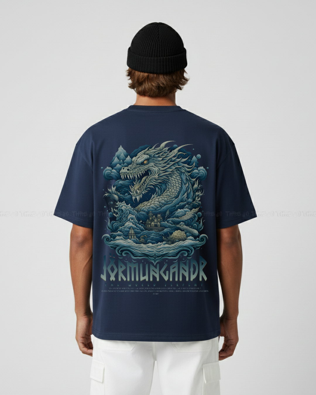 Jörmungandr Oversized T-Shirt – Norse Mythology World Serpent Graphic Tee | Viking Dragon Ocean God Design | Dark Streetwear Vintage Aesthetic Shirt