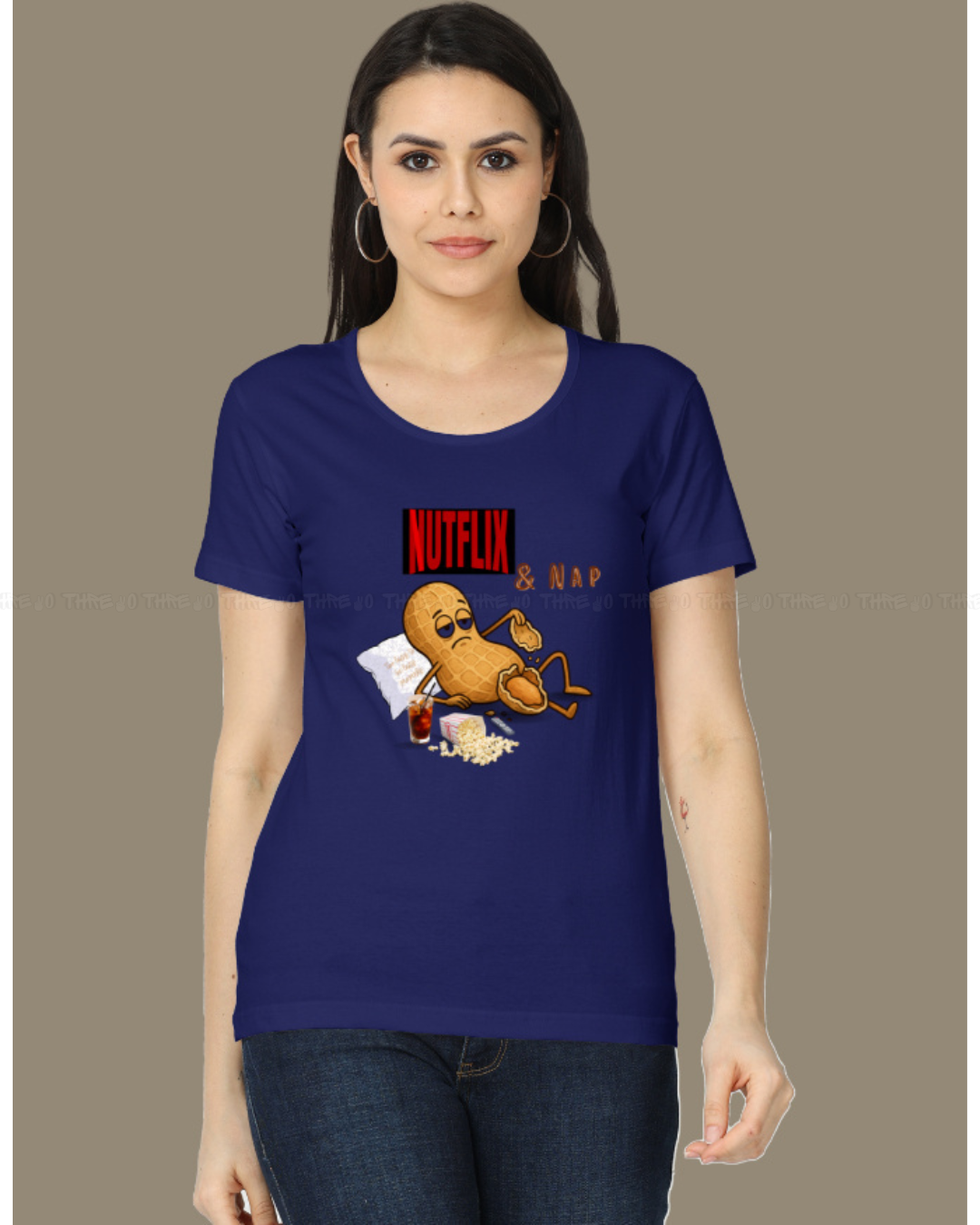 Nutflix & Nap Women’s Classic Crew Neck T-Shirt – Funny Cartoon Graphic Cotton Tee for Relaxed Casual Style