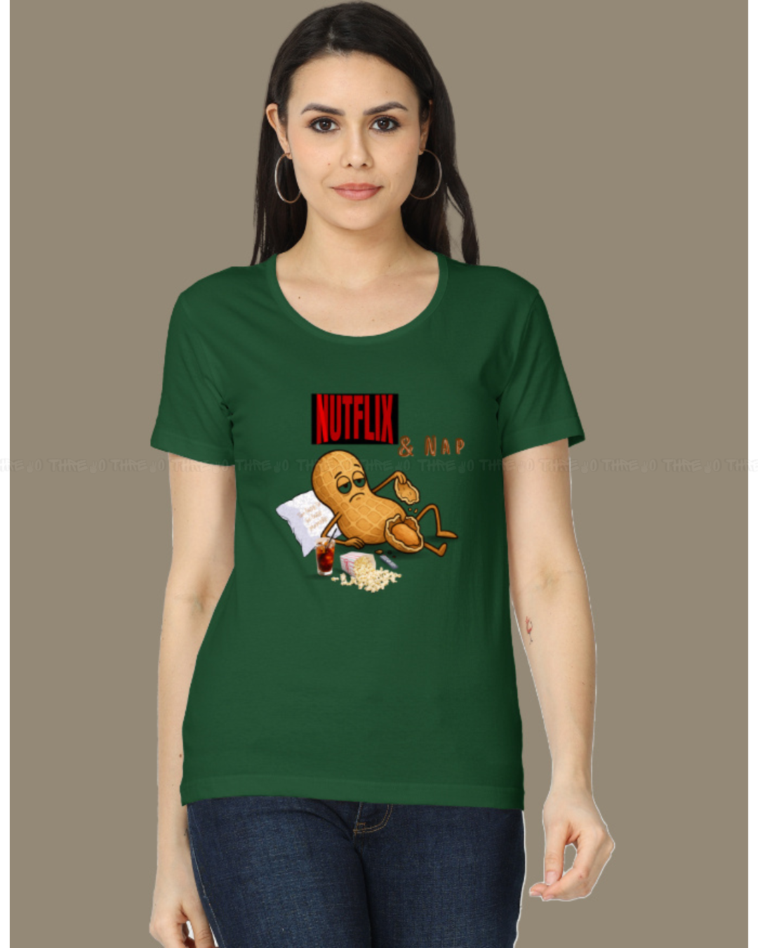 Nutflix & Nap Women’s Classic Crew Neck T-Shirt – Funny Cartoon Graphic Cotton Tee for Relaxed Casual Style