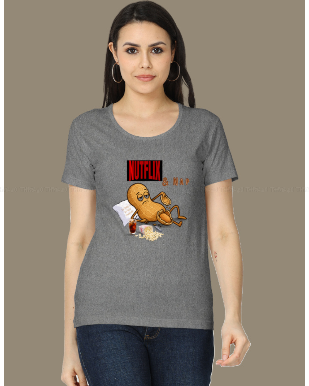 Nutflix & Nap Women’s Classic Crew Neck T-Shirt – Funny Cartoon Graphic Cotton Tee for Relaxed Casual Style