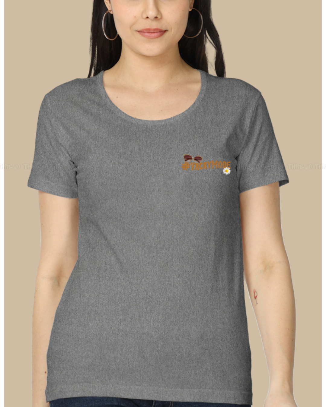 VacayMode Women’s Classic Crew Neck T-Shirt – Fun Tropical Cartoon Graphic Cotton Tee for Vacation Vibes & Relaxed Style