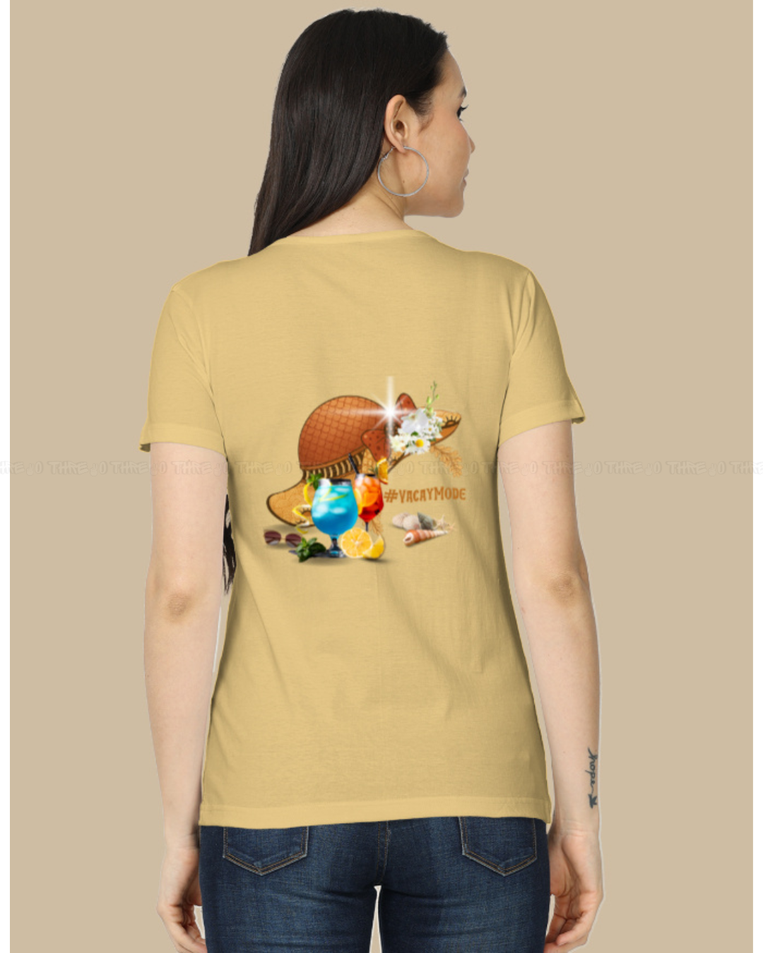 VacayMode Women’s Classic Crew Neck T-Shirt – Fun Tropical Cartoon Graphic Cotton Tee for Vacation Vibes & Relaxed Style