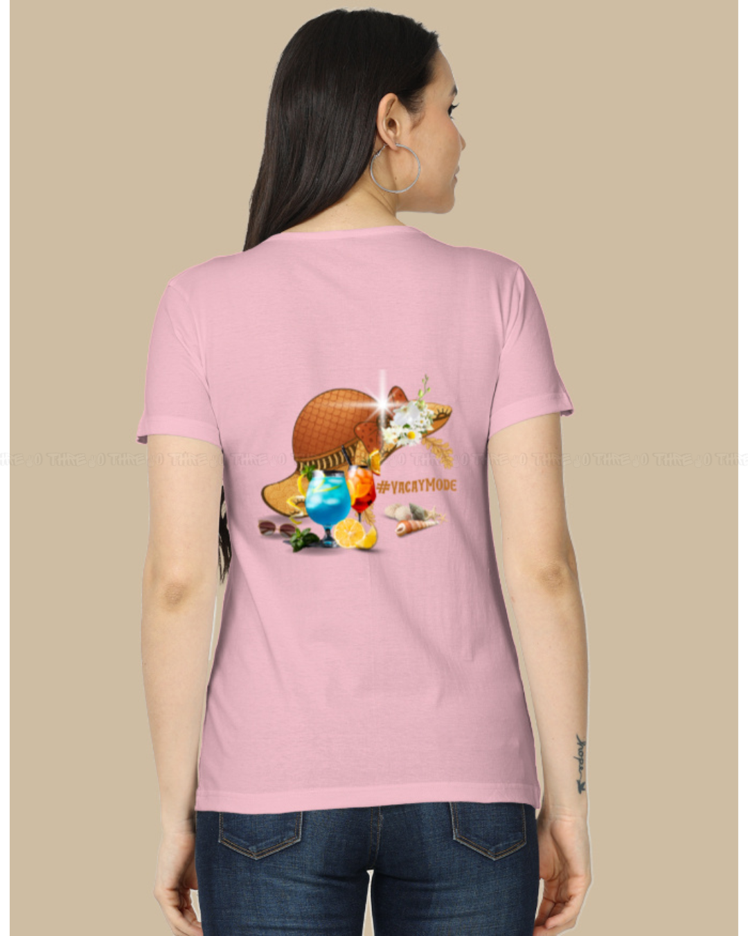 VacayMode Women’s Classic Crew Neck T-Shirt – Fun Tropical Cartoon Graphic Cotton Tee for Vacation Vibes & Relaxed Style