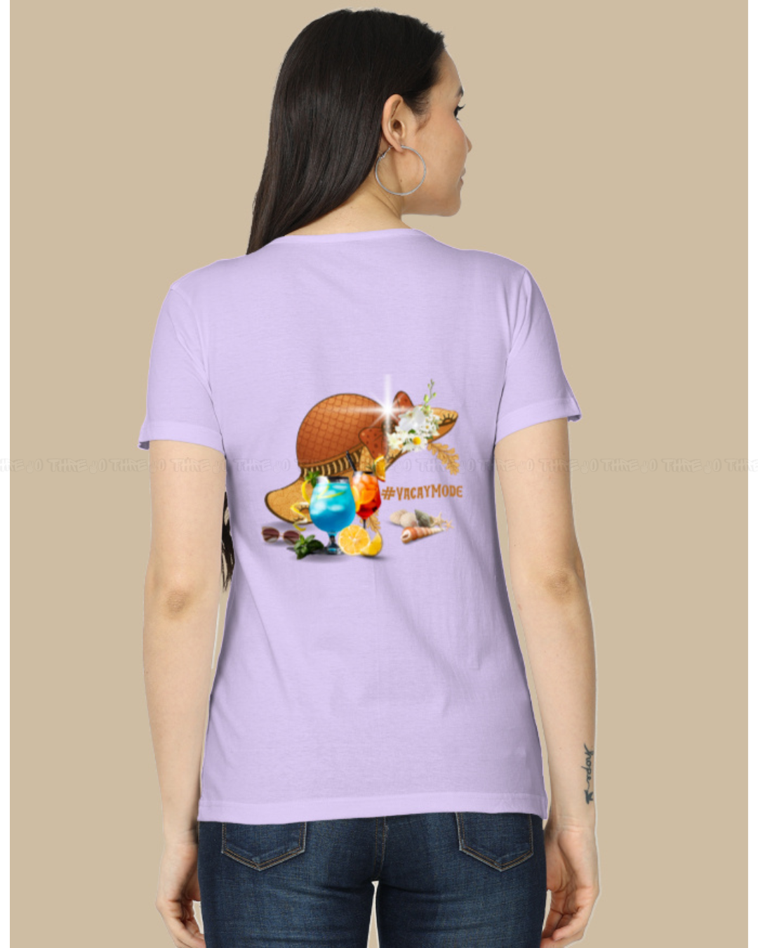 VacayMode Women’s Classic Crew Neck T-Shirt – Fun Tropical Cartoon Graphic Cotton Tee for Vacation Vibes & Relaxed Style