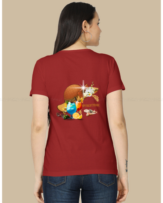 VacayMode Women’s Classic Crew Neck T-Shirt – Fun Tropical Cartoon Graphic Cotton Tee for Vacation Vibes & Relaxed Style
