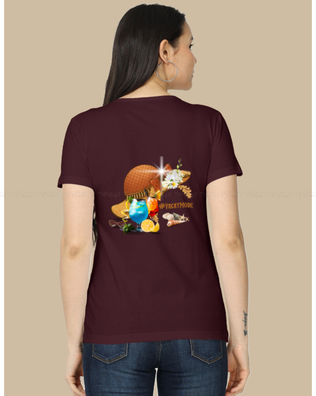 VacayMode Women’s Classic Crew Neck T-Shirt – Fun Tropical Cartoon Graphic Cotton Tee for Vacation Vibes & Relaxed Style