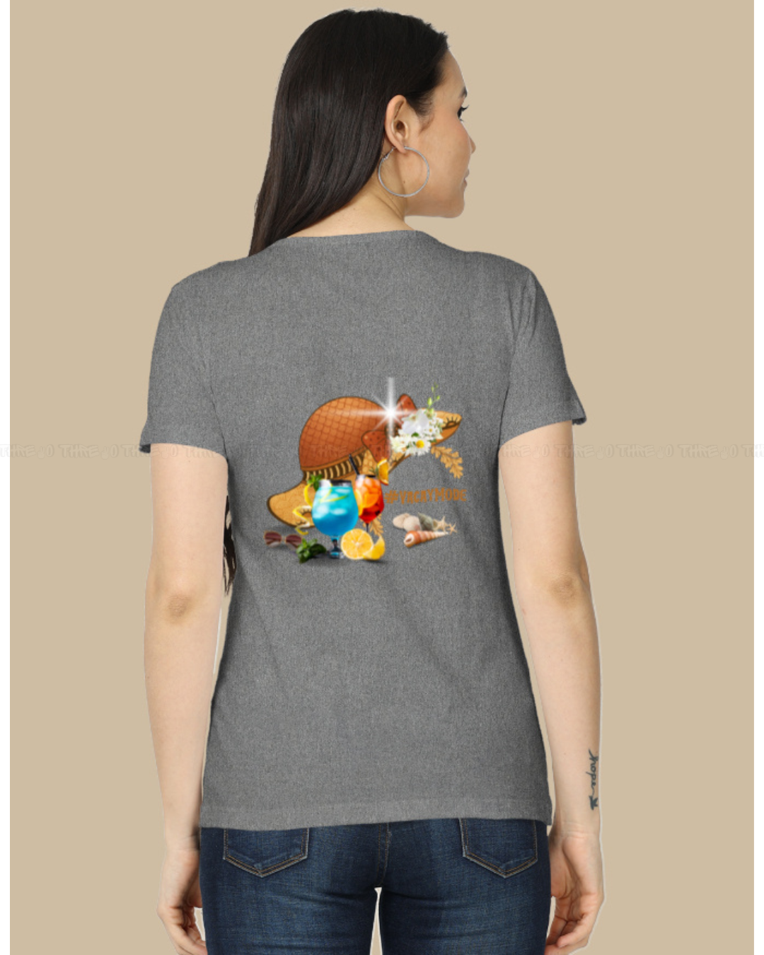 VacayMode Women’s Classic Crew Neck T-Shirt – Fun Tropical Cartoon Graphic Cotton Tee for Vacation Vibes & Relaxed Style