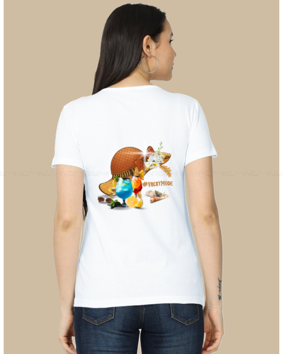 VacayMode Women’s Classic Crew Neck T-Shirt – Fun Tropical Cartoon Graphic Cotton Tee for Vacation Vibes & Relaxed Style