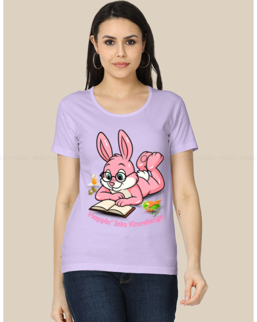 Hoppin’ Into Knowledge Bunny T-Shirt – Cute Pink Bunny Reading Graphic Tee for Book Lovers & Students