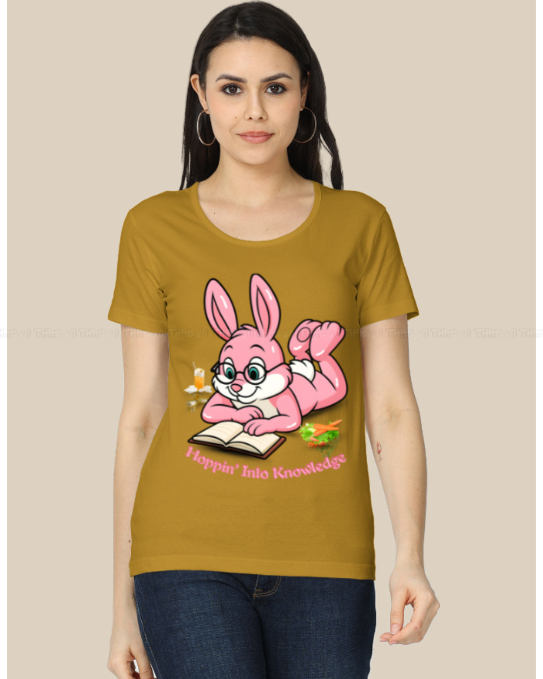 Hoppin’ Into Knowledge Bunny T-Shirt – Cute Pink Bunny Reading Graphic Tee for Book Lovers & Students