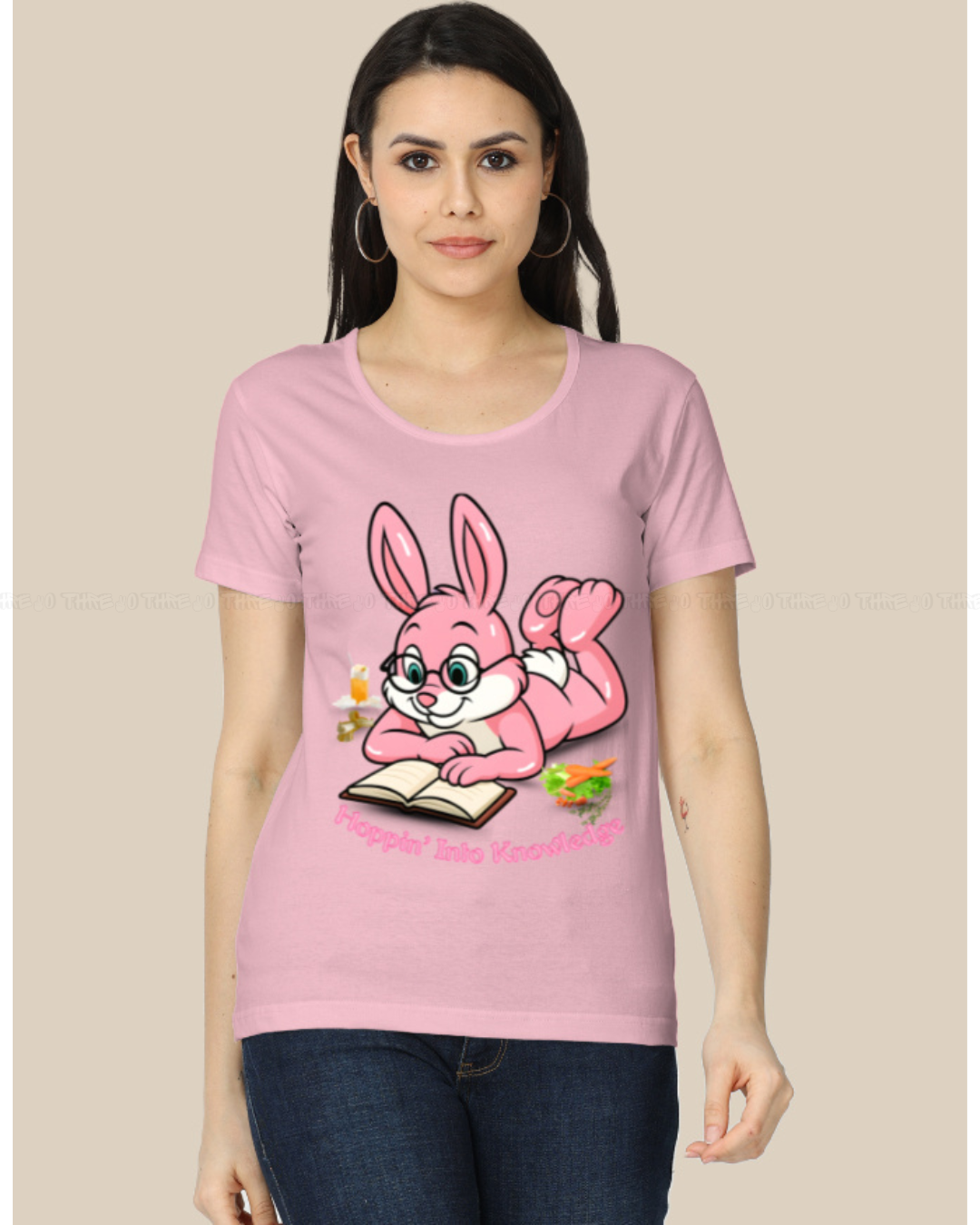 Hoppin’ Into Knowledge Bunny T-Shirt – Cute Pink Bunny Reading Graphic Tee for Book Lovers & Students