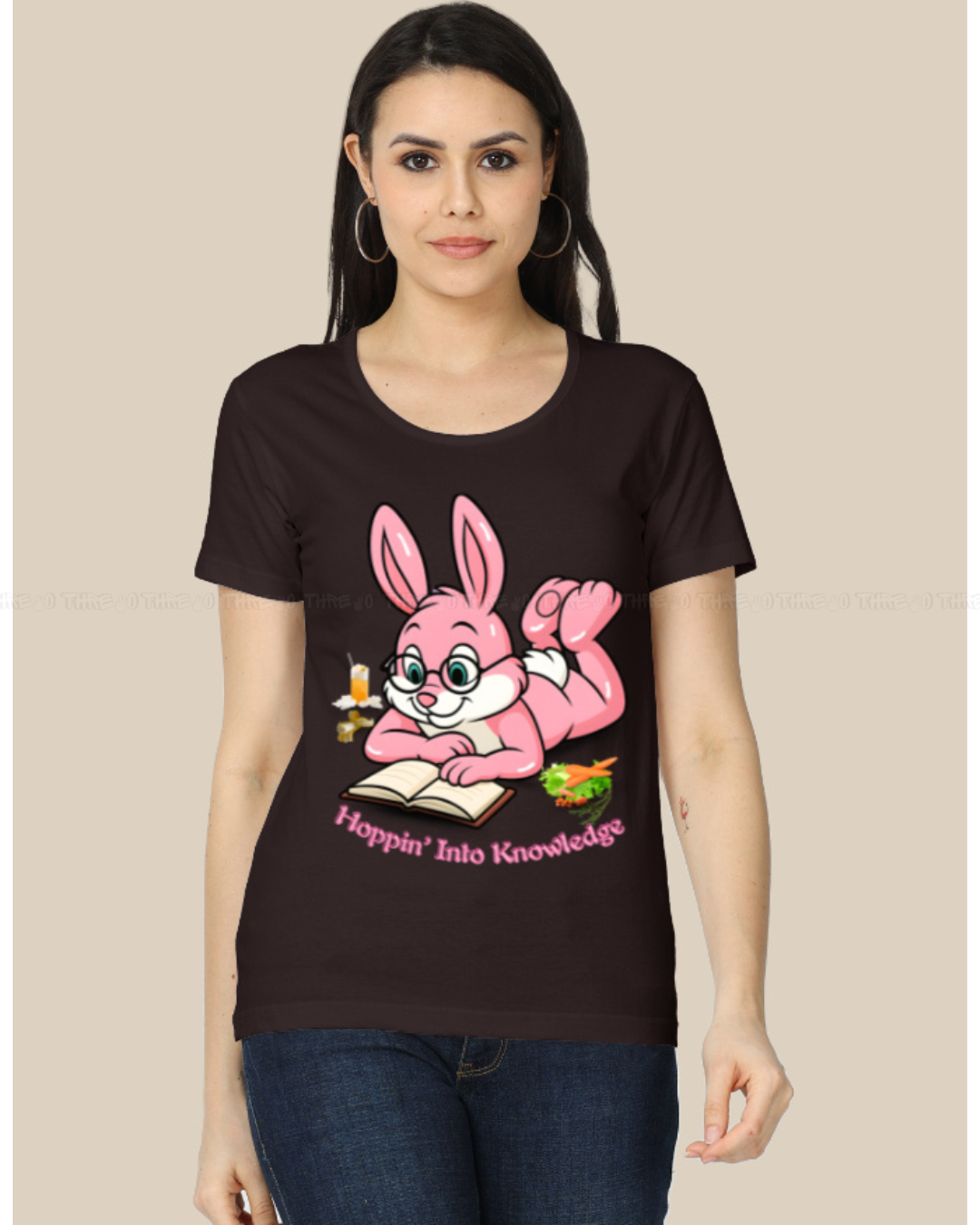 Hoppin’ Into Knowledge Bunny T-Shirt – Cute Pink Bunny Reading Graphic Tee for Book Lovers & Students