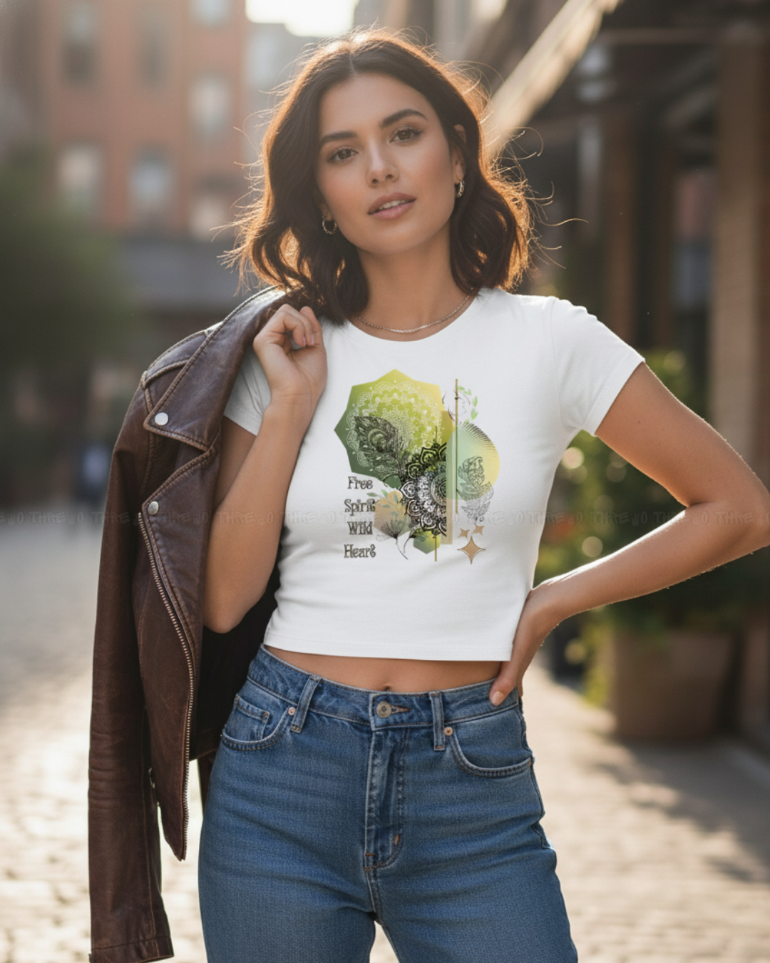 Women’s Boho Mandala Crop Top – Free Spirit Graphic Tee, Floral Abstract Design, Trendy Pink Streetwear, Casual Summer Style