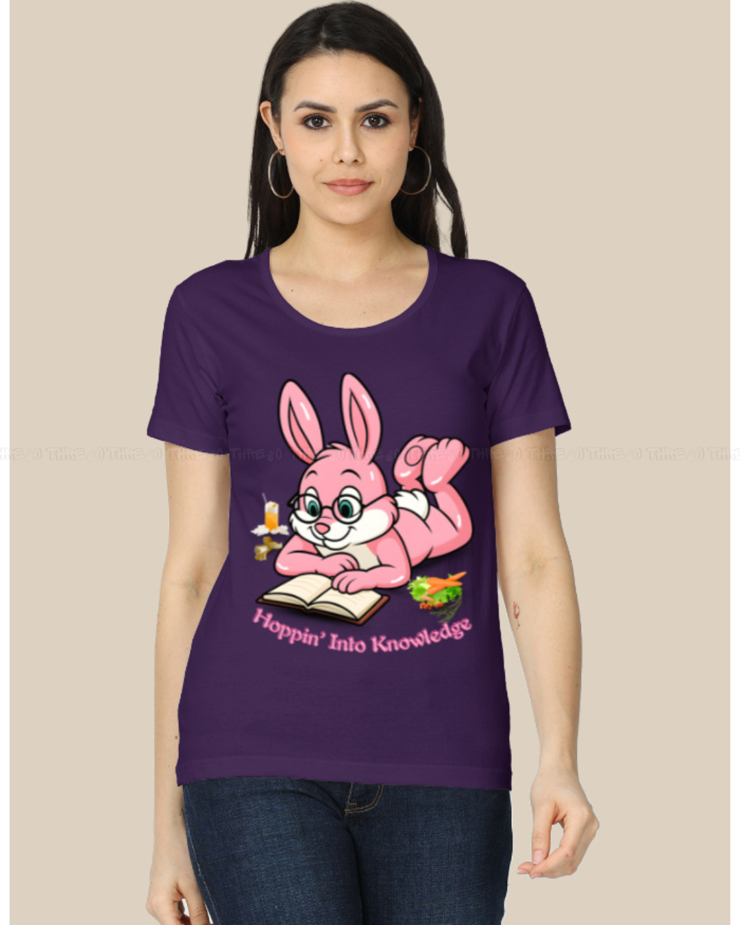 Hoppin’ Into Knowledge Bunny T-Shirt – Cute Pink Bunny Reading Graphic Tee for Book Lovers & Students