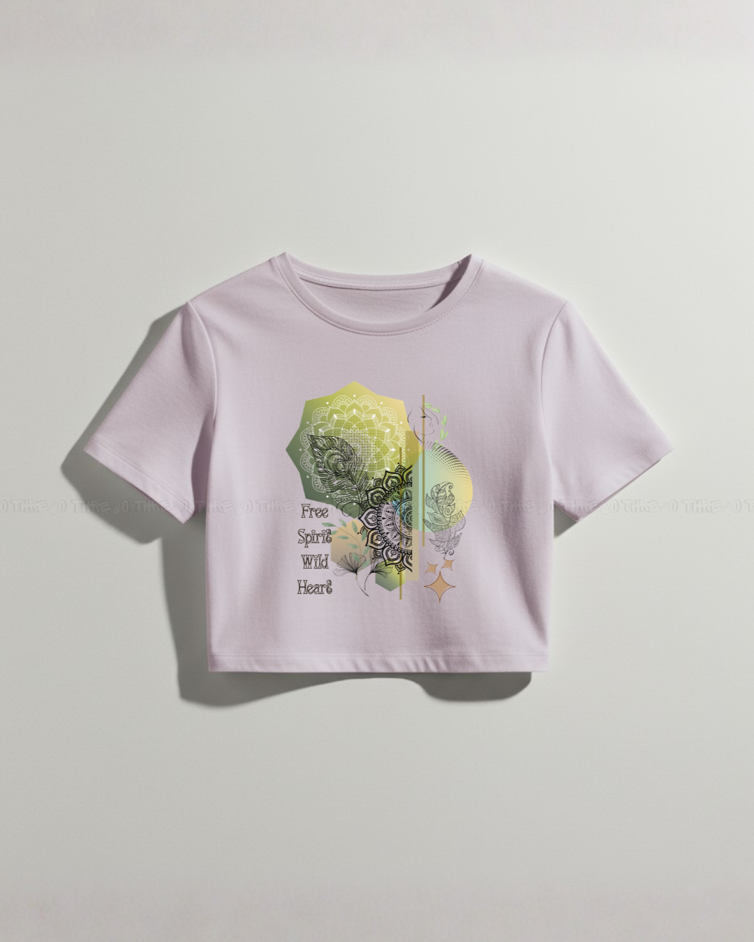 Women’s Boho Mandala Crop Top – Free Spirit Graphic Tee, Floral Abstract Design, Trendy Pink Streetwear, Casual Summer Style