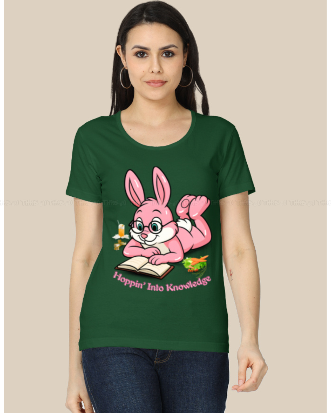 Hoppin’ Into Knowledge Bunny T-Shirt – Cute Pink Bunny Reading Graphic Tee for Book Lovers & Students