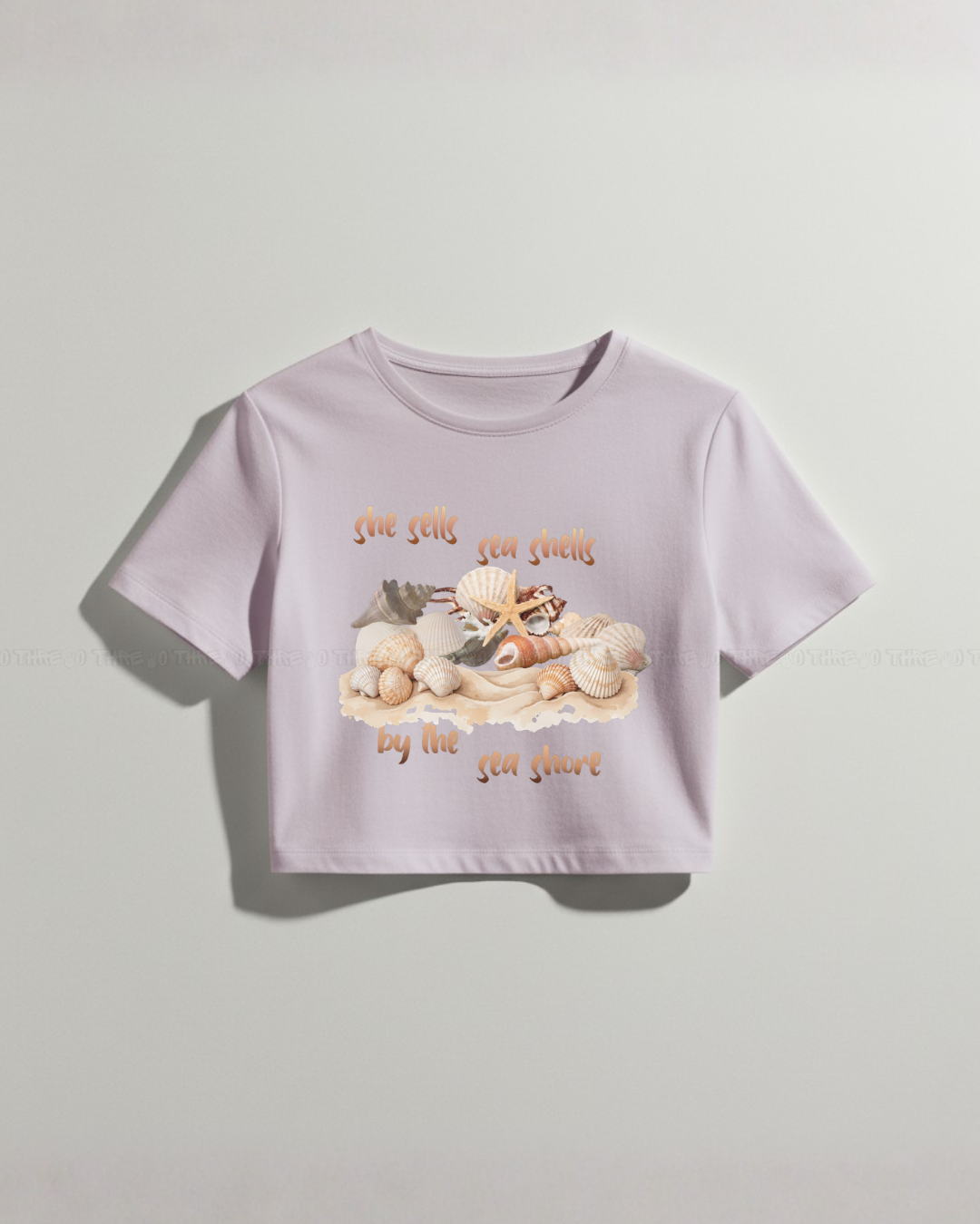 Seashells Graphic Crop Top – Trendy Summer Beachwear Tee, Nature Inspired Casual Oversized T-Shirt, Stylish Coastal Vibes Streetwear for Women