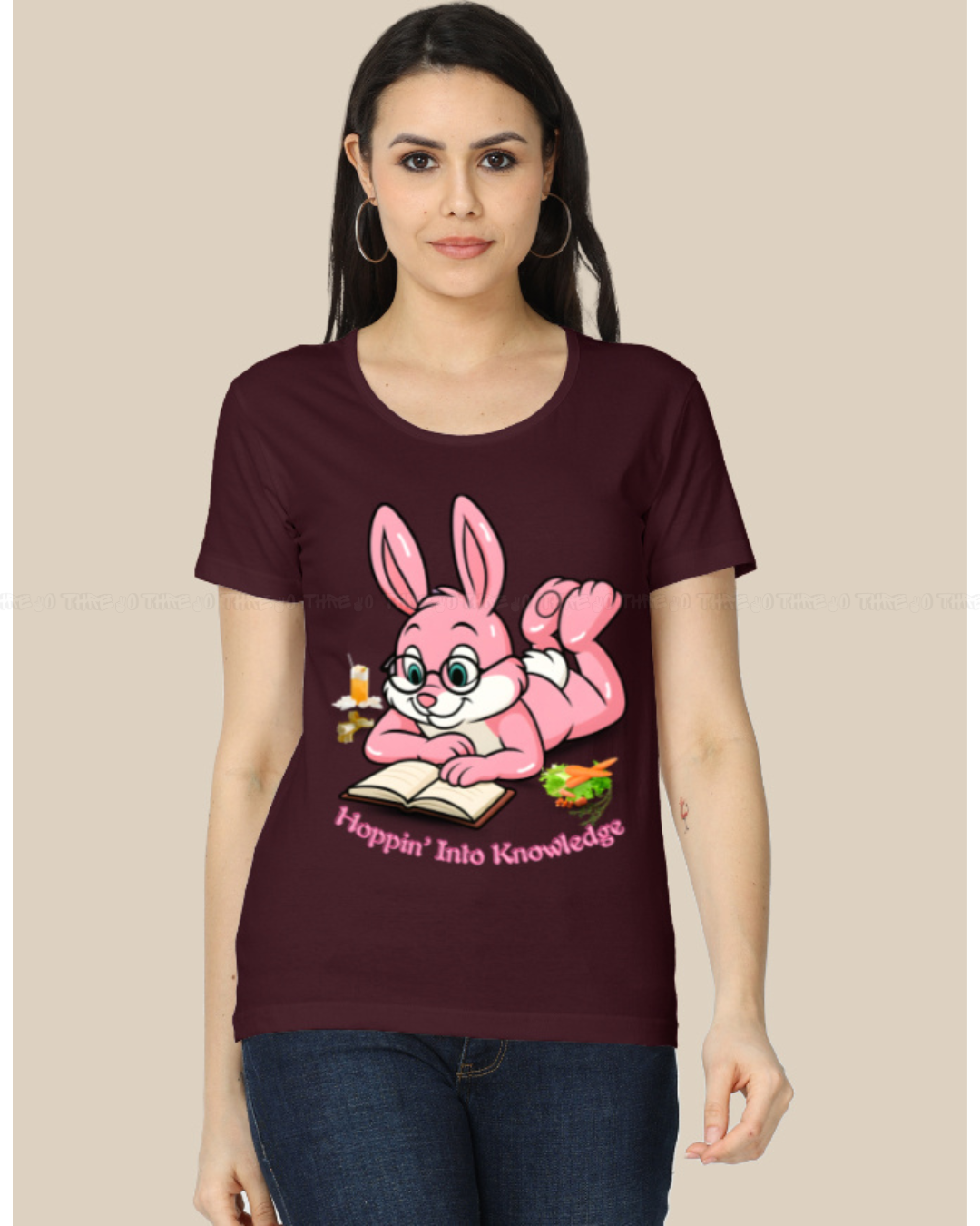 Hoppin’ Into Knowledge Bunny T-Shirt – Cute Pink Bunny Reading Graphic Tee for Book Lovers & Students
