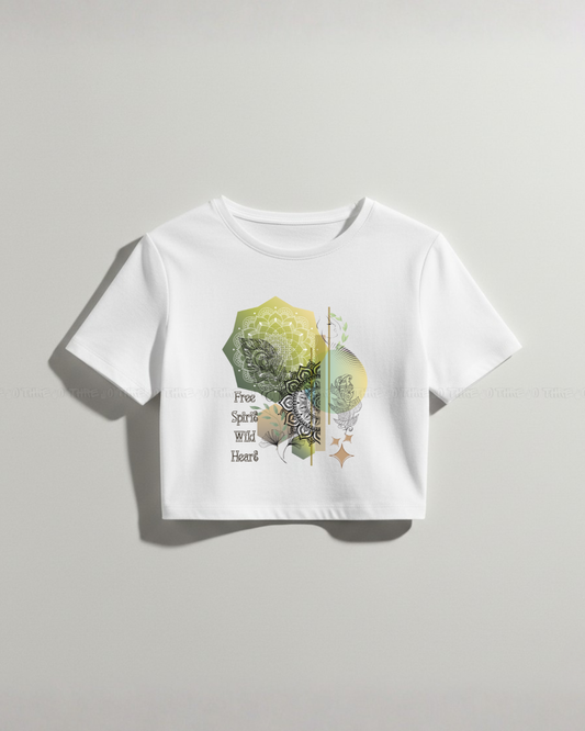 Women’s Boho Mandala Crop Top – Free Spirit Graphic Tee, Floral Abstract Design, Trendy Pink Streetwear, Casual Summer Style