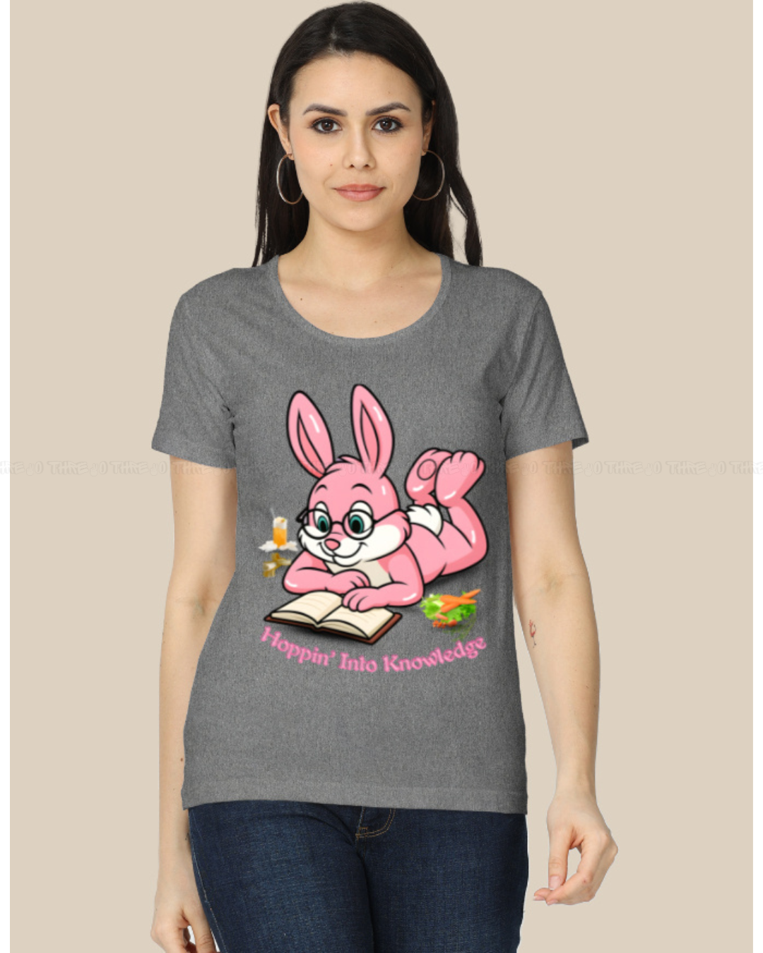Hoppin’ Into Knowledge Bunny T-Shirt – Cute Pink Bunny Reading Graphic Tee for Book Lovers & Students