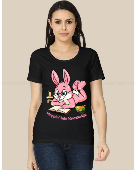 Hoppin’ Into Knowledge Bunny T-Shirt – Cute Pink Bunny Reading Graphic Tee for Book Lovers & Students
