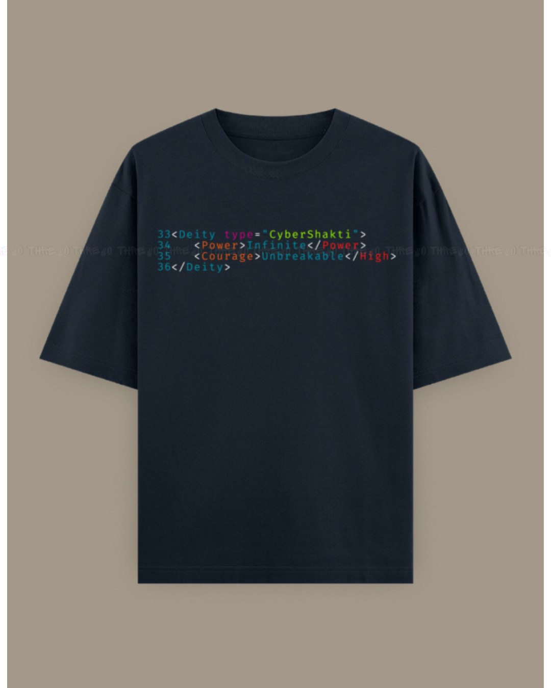 Cyber Shakti Oversized T-Shirt – Futuristic Goddess Digital Art Graphic Streetwear Tee