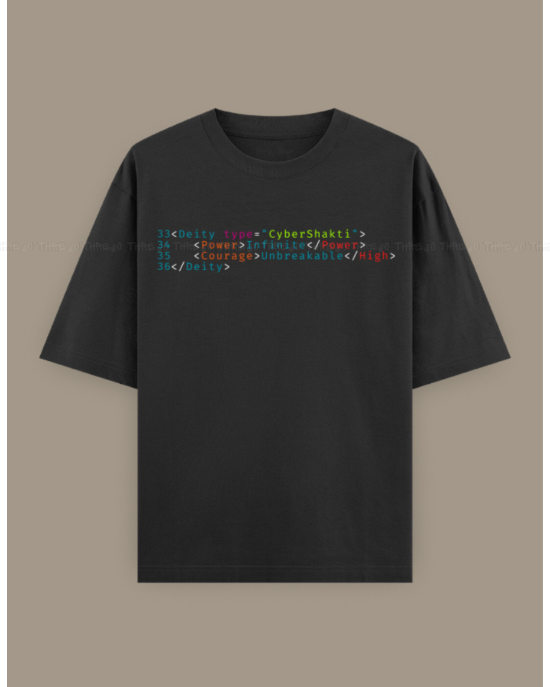 Cyber Shakti Oversized T-Shirt – Futuristic Goddess Digital Art Graphic Streetwear Tee