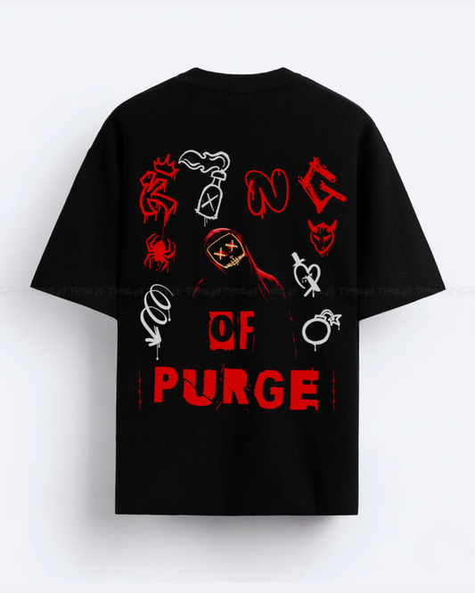 Oversized Purge Graphic T-Shirt – Horror Mask Streetwear Tee for Halloween & Urban Fashion