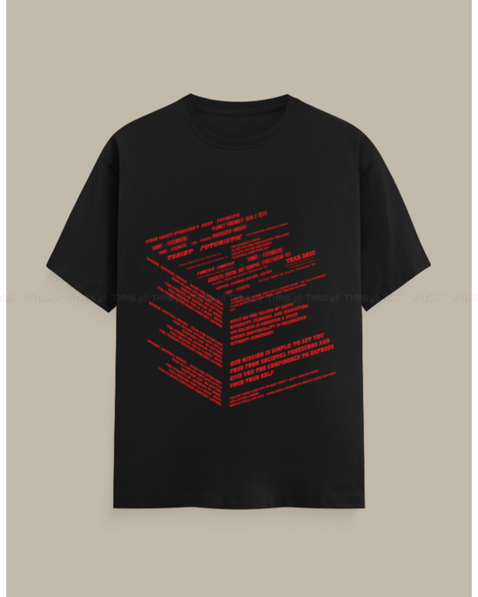 Futuristic Typography Graphic T-Shirt – Unisex Crew Neck Streetwear Tee with Red Tech Print