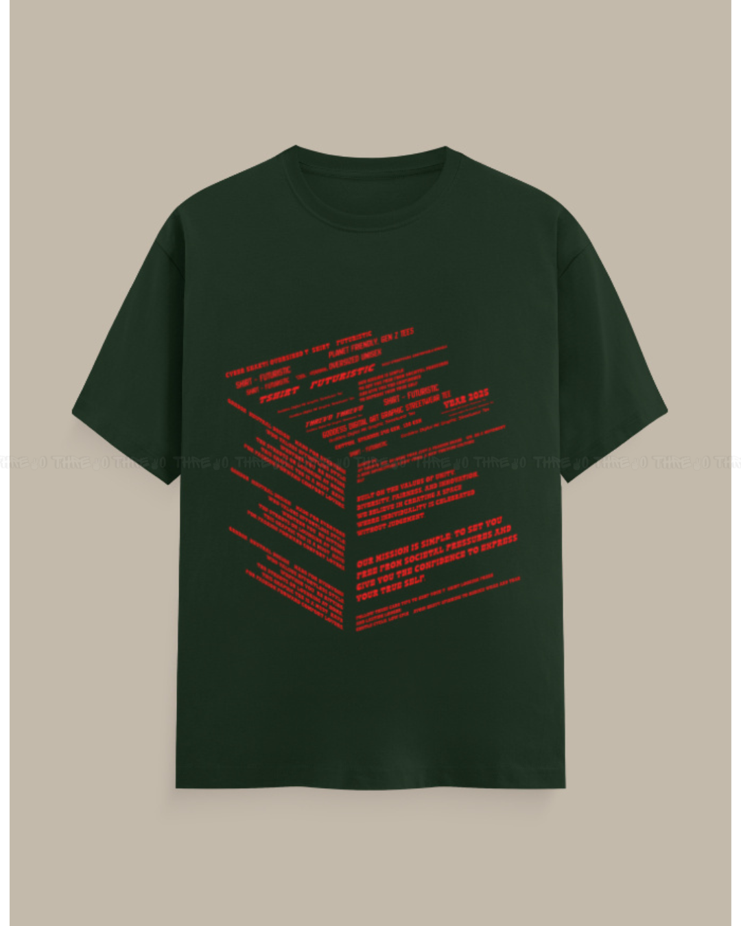 Futuristic Typography Graphic T-Shirt – Unisex Crew Neck Streetwear Tee with Red Tech Print