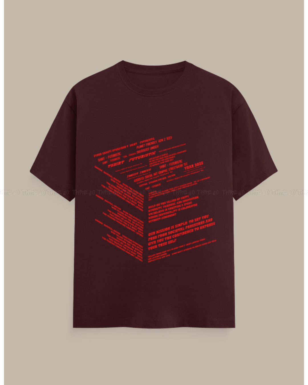 Futuristic Typography Graphic T-Shirt – Unisex Crew Neck Streetwear Tee with Red Tech Print