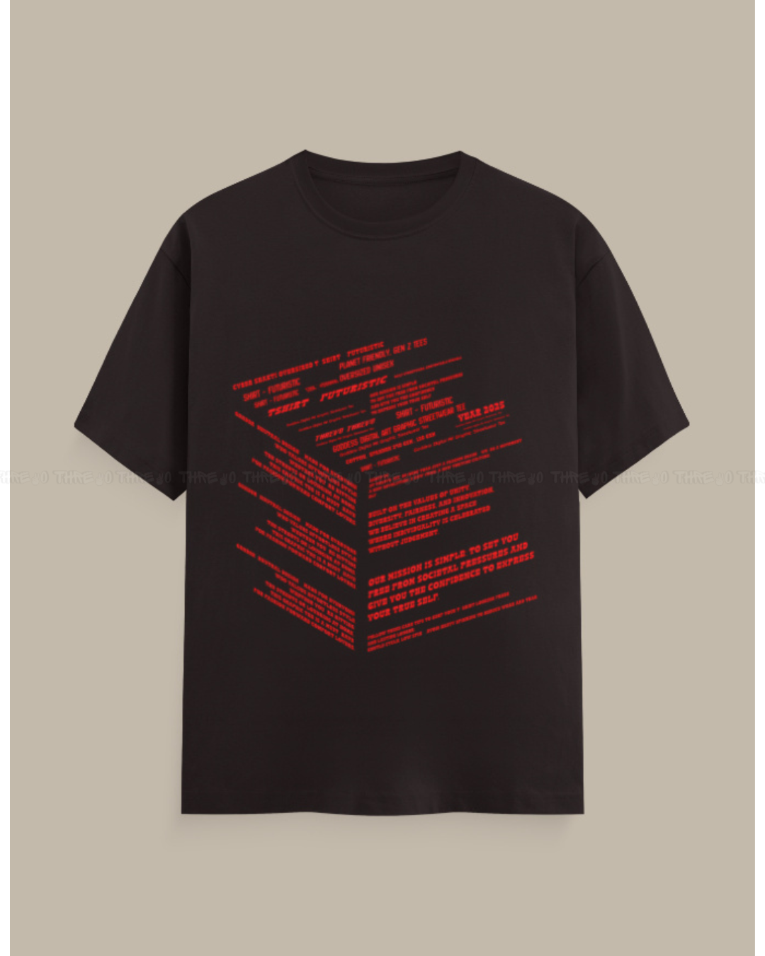 Futuristic Typography Graphic T-Shirt – Unisex Crew Neck Streetwear Tee with Red Tech Print