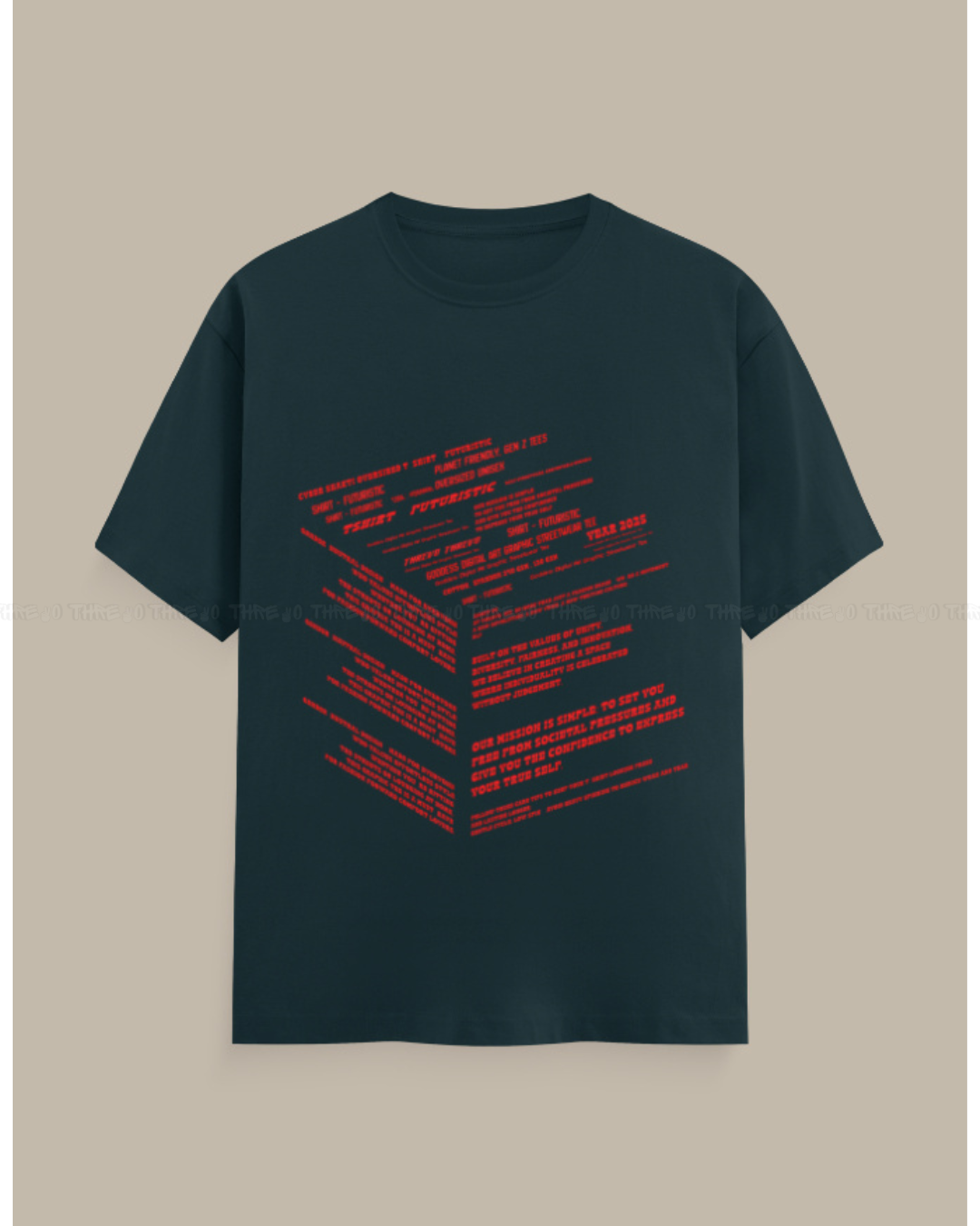 Futuristic Typography Graphic T-Shirt – Unisex Crew Neck Streetwear Tee with Red Tech Print