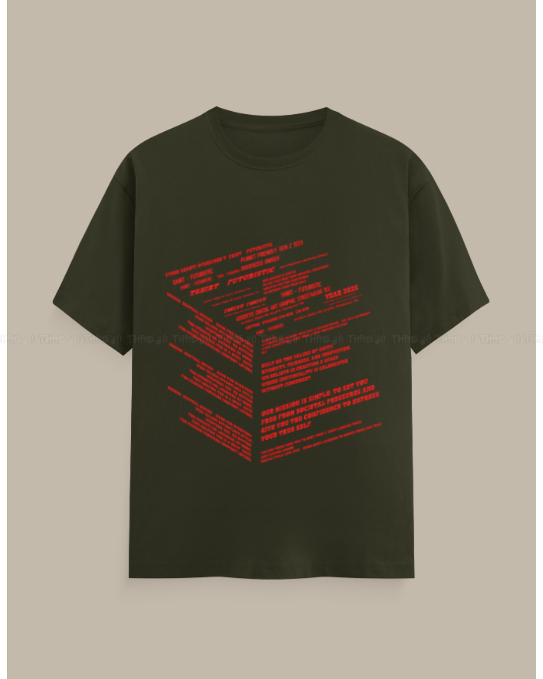 Futuristic Typography Graphic T-Shirt – Unisex Crew Neck Streetwear Tee with Red Tech Print
