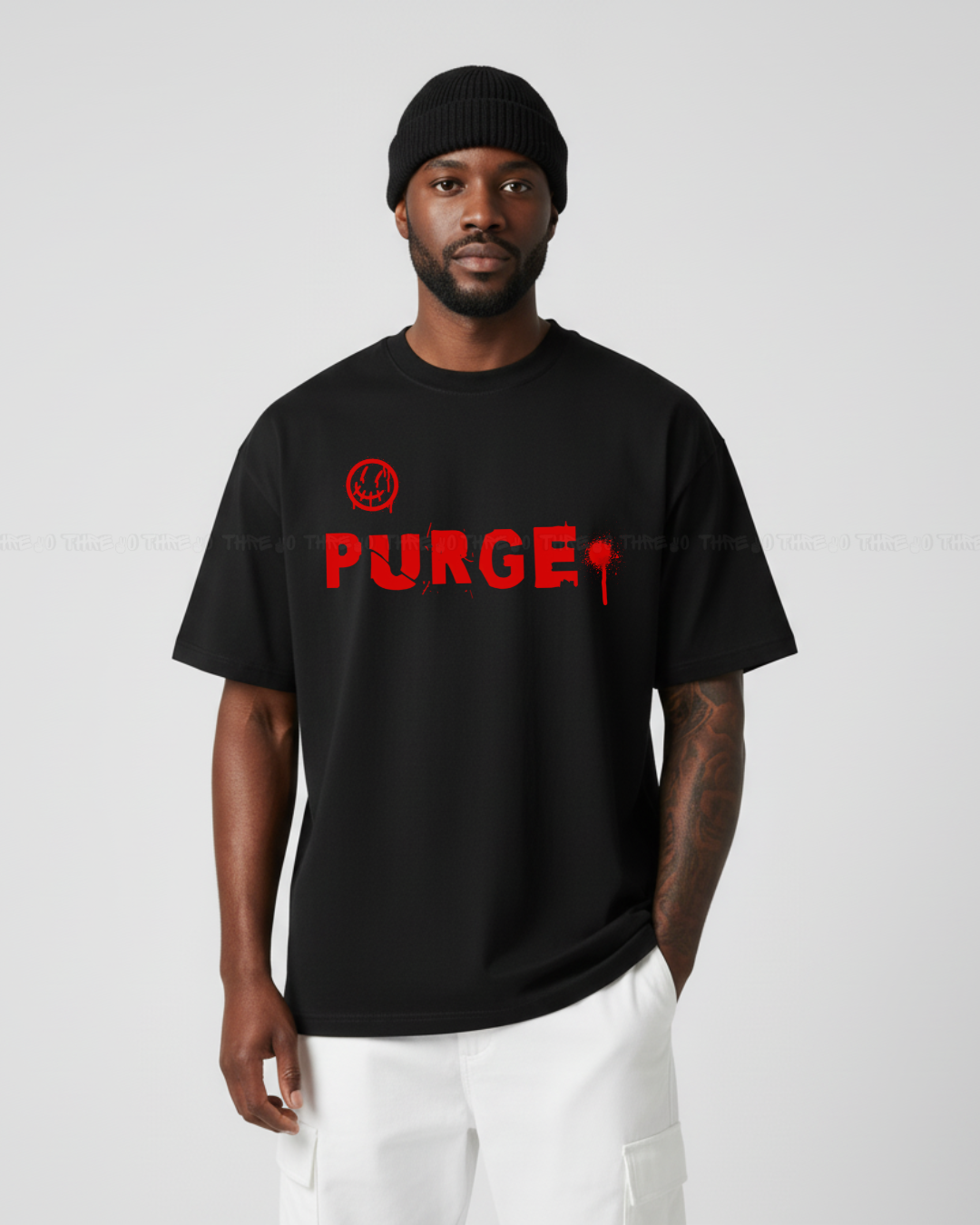 Oversized Purge Graphic T-Shirt – Horror Mask Streetwear Tee for Halloween & Urban Fashion