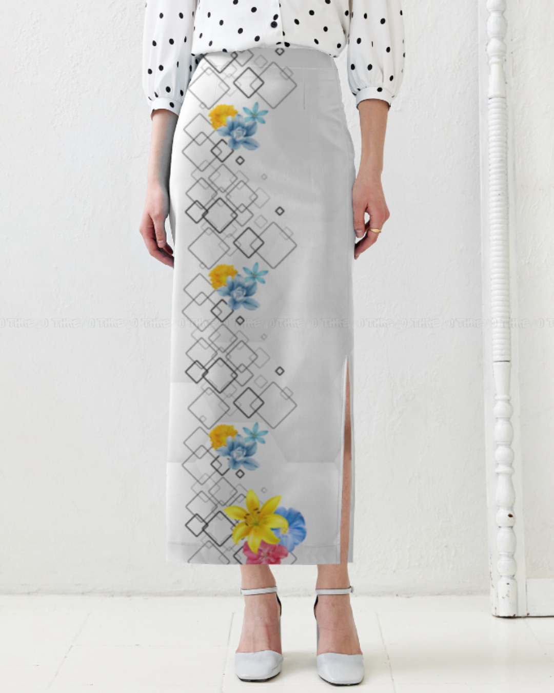 Floral Geometric Print Pencil Skirt for Women – Elegant High Waist Long Skirt