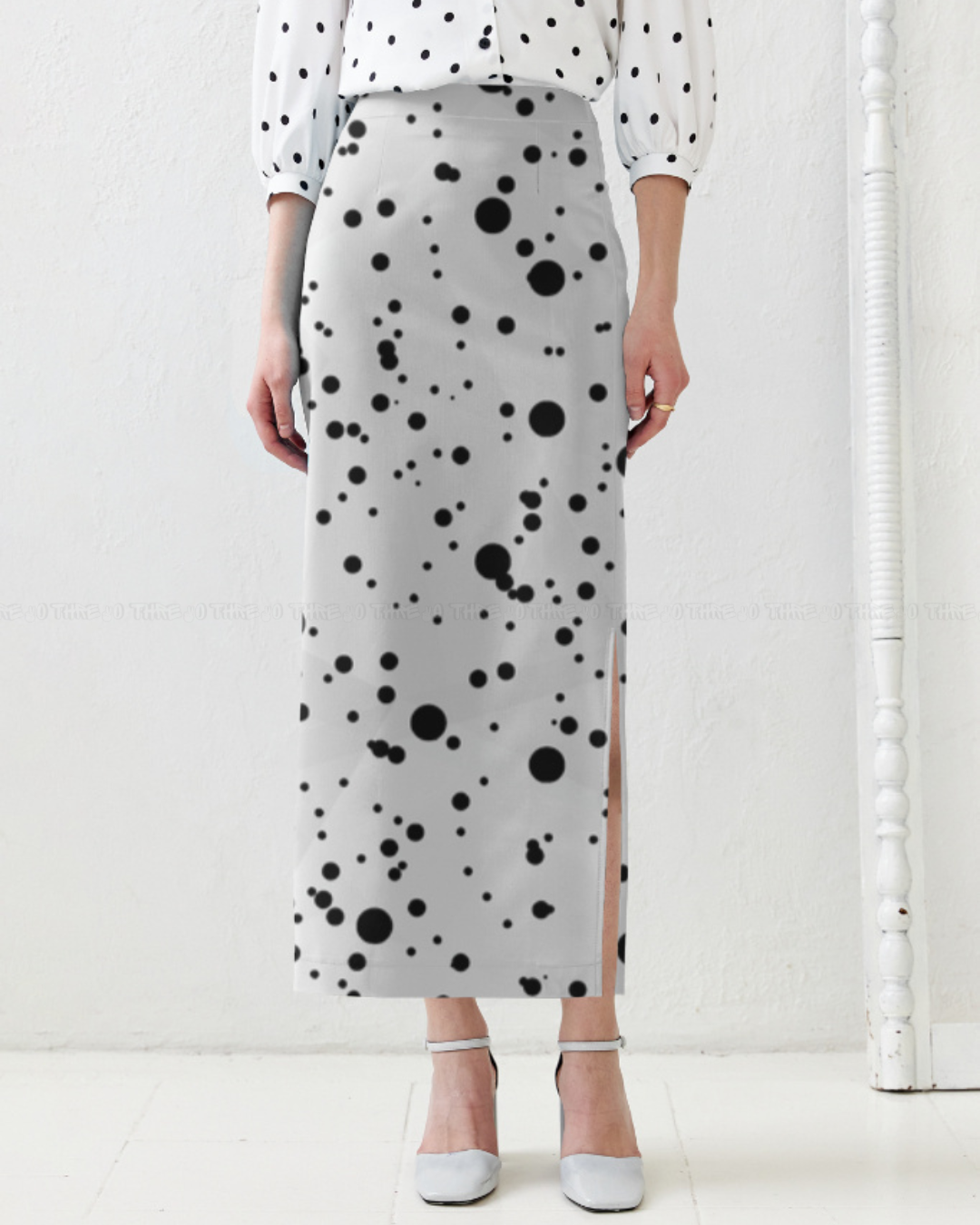 Monochrome Polka Dot Pencil Skirt – Stylish High Waist Bodycon Skirt with Minimal Black Spot Print for Women