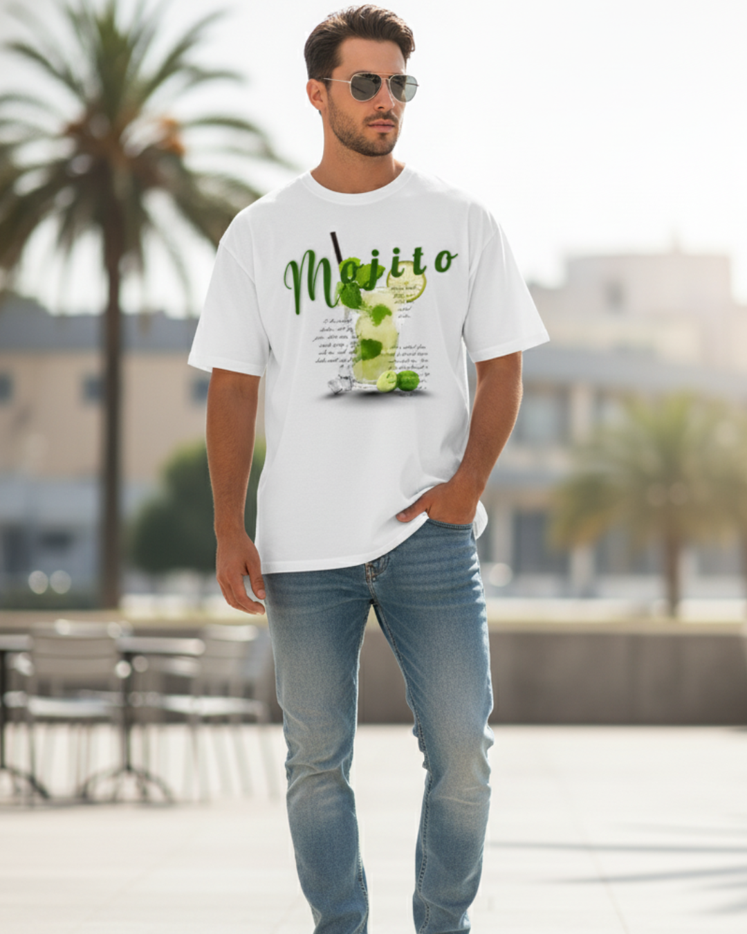 Mojito Graphic Unisex Oversized T-Shirt – Refreshing Cocktail Design, Trendy Summer Streetwear Tee, Casual Loose Fit Top for Men & Women, Party Vibes Fashion