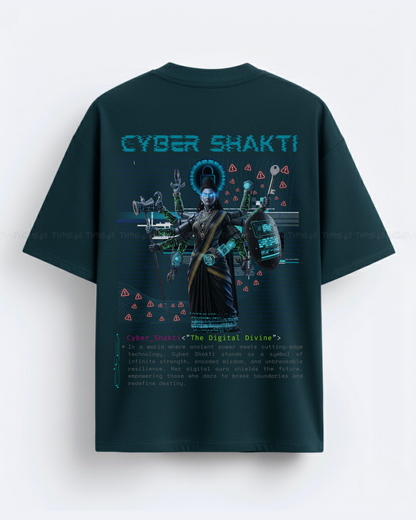 Cyber Shakti Oversized T-Shirt – Futuristic Goddess Digital Art Graphic Streetwear Tee