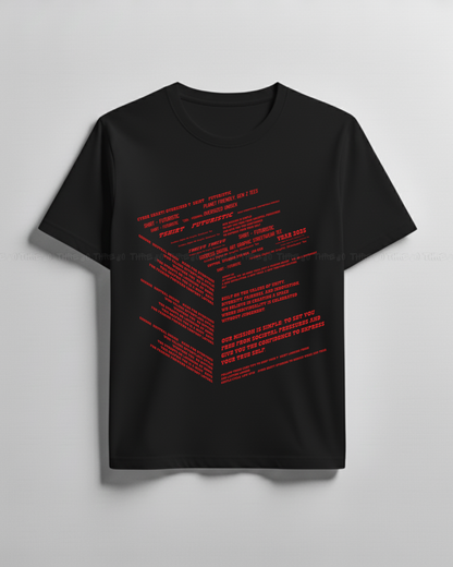 Futuristic Typography Graphic T-Shirt – Unisex Crew Neck Streetwear Tee with Red Tech Print