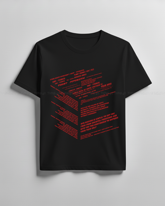 Futuristic Typography Graphic T-Shirt – Unisex Crew Neck Streetwear Tee with Red Tech Print