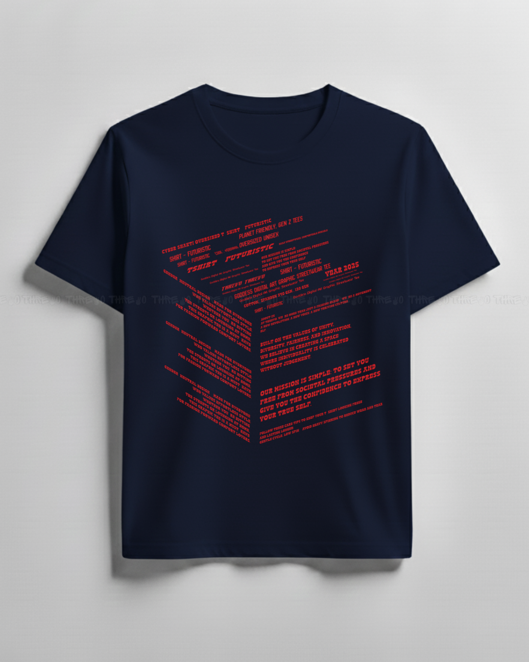 Futuristic Typography Graphic T-Shirt – Unisex Crew Neck Streetwear Tee with Red Tech Print